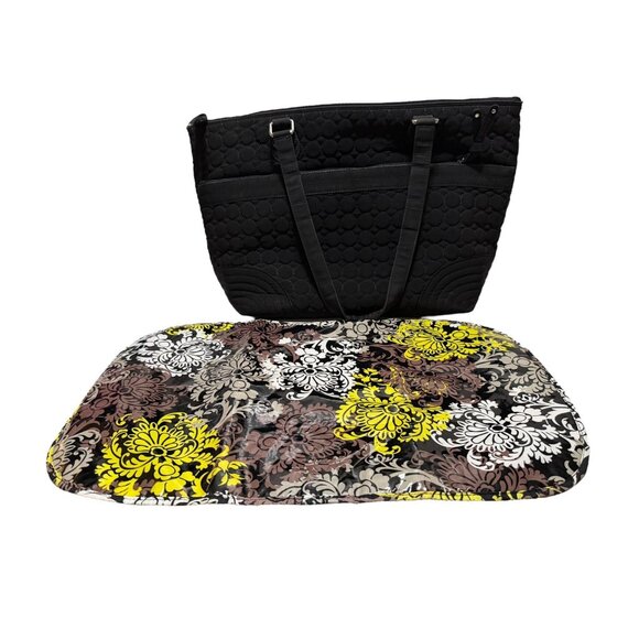 Vera Bradley Black Quilted Large Diaper Bag Changing Pad Floral Vinyl Interior - Picture 3 of 9